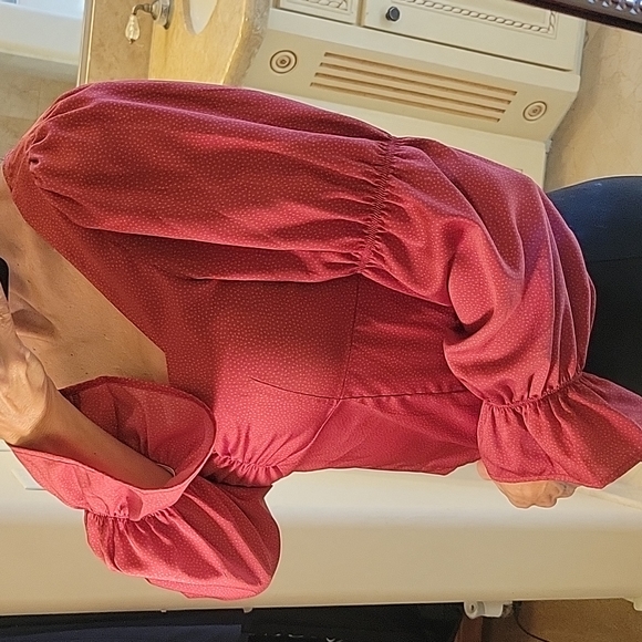 Saltwater Luxe Red-Orange Dotted Blouse, S - Picture 3 of 16